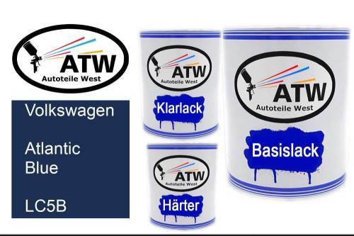 Volkswagen, Atlantic Blue, LC5B: 1L Lackdose + 1L Klarlack + 500ml Härter - Set, von ATW Autoteile West.